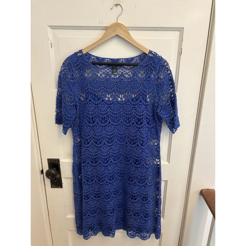 Lauren Ralph Lauren Women's Blue Lace Scalloped Crochet Slip Liner Dress Large‎